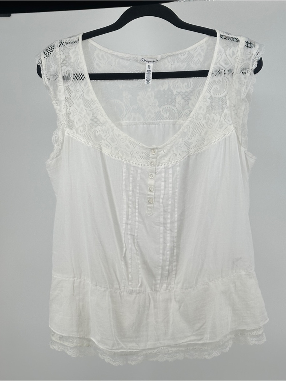 Women’s XL Aeropostale Cotton White Lace-Trim Sleeveless Blouse Cottagecore